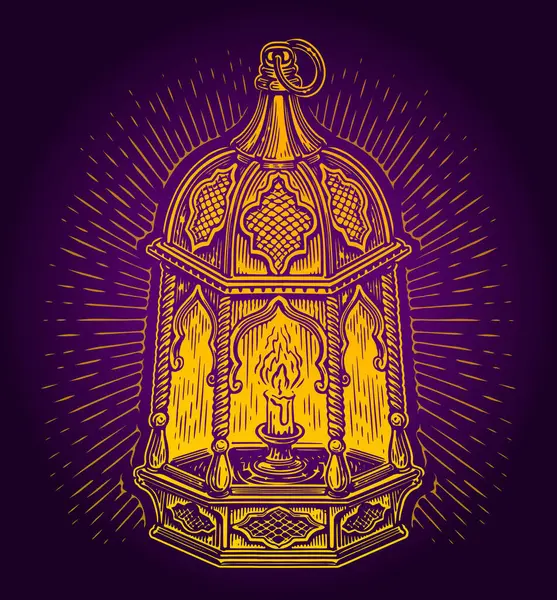 Lampa Med Ljus Gyllene Ramadan Lyktan Vektor Illustration För Islam — Stock vektor