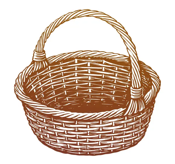 Hand Drawn Wicker Basket Empty Sketch Vintage Vector Illustration — Stock Vector