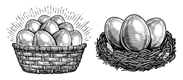 Куриные Яйца Фермерские Органические Продукты Ручной Рисунок — стоковый вектор