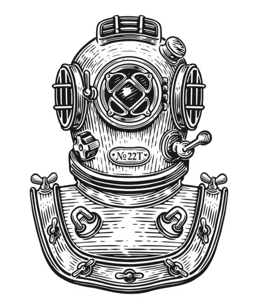 Klasyczny Podwodny Hełm Nurkowy Ręcznie Rysowany Wektor Szkicowy Ilustracja — Wektor stockowy