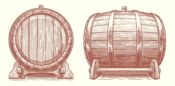 Oak Barrel Wooden Cask Keg Hand Drawn Sketch Vector Illustration — Stock Vector