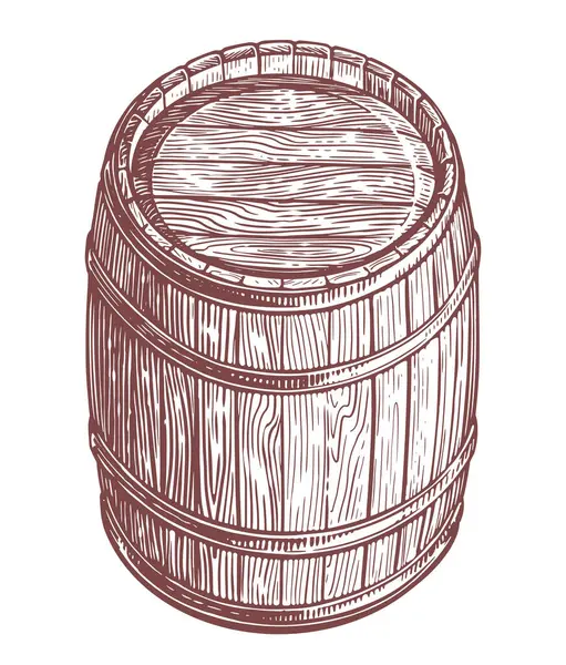 白い背景に木製バレルを手描きする カスケルスケッチヴィンテージベクターイラスト — ストックベクタ