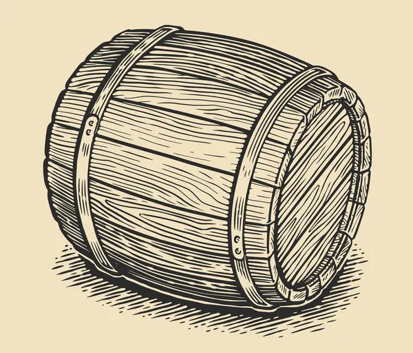 Wooden Barrel Storing Alcoholic Beverages Oak Barrel Sketch Vintage Engraving — Stock Vector