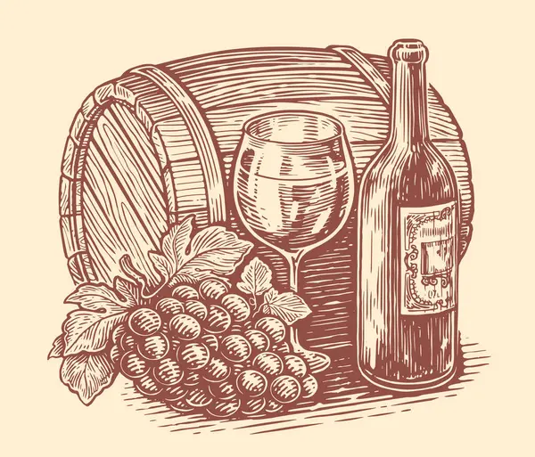 Wijndrinkconcept Handgetekende Schets Vintage Vector Illustratie Wijnmakerij Wijngaard — Stockvector