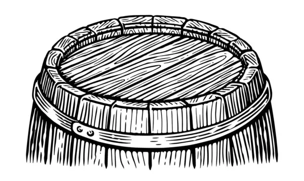 Top Wooden Barrel Sketch Hand Drawn Oak Cask Vintage Engraving — Stock Vector