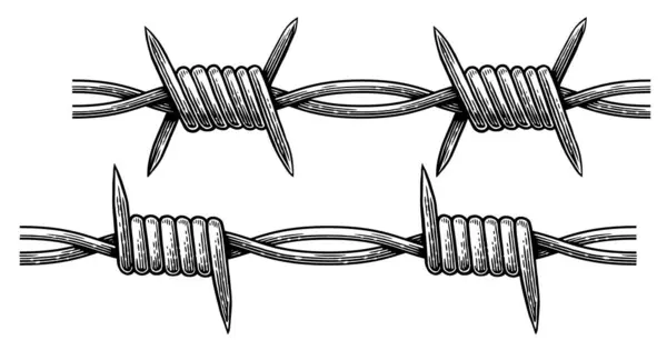 Metal Arame Farpado Aço Com Espinhos Espinhos Desenho Mão Ilustração — Vetor de Stock