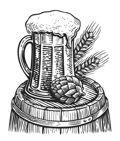 Стеклянная Кружка Ручкой Полной Свежего Холодного Пива Солодовый Напиток Рисунок — стоковое фото
