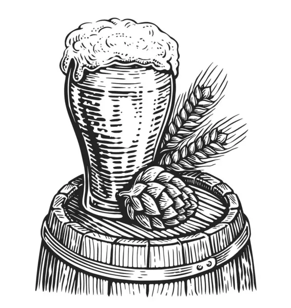 Sticlă Umplută Beer Proaspăt Răcoros Băutură Malteză Ilustrație Schițată — Fotografie, imagine de stoc