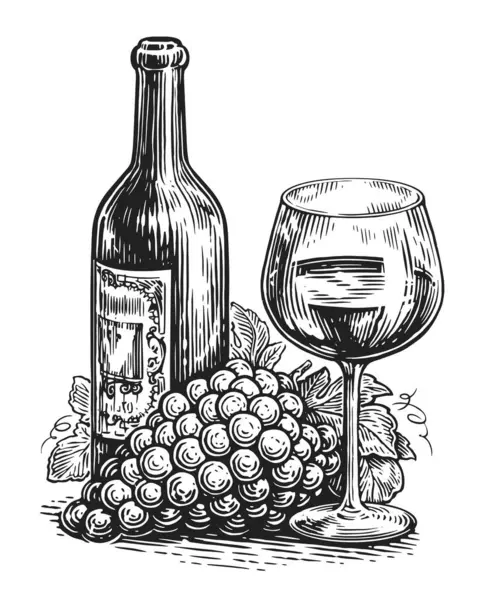 Handgezeichnete Vintage Illustration Weinglas Und Flasche Skizzenzeichnung Für Weingut Oder — Stockfoto
