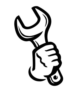 İş aleti ve yumruk sembolü. El simgesini çöz. Vektör illüstrasyonu