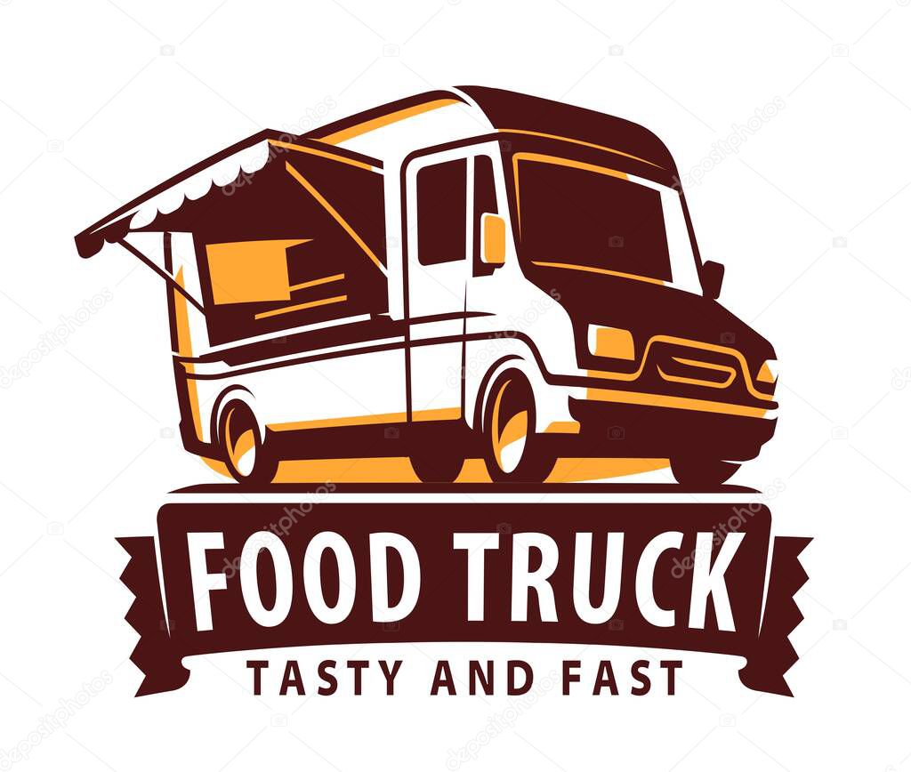 Restaurant, diner street service symbol. Food truck emblem or logo. Vector illustration