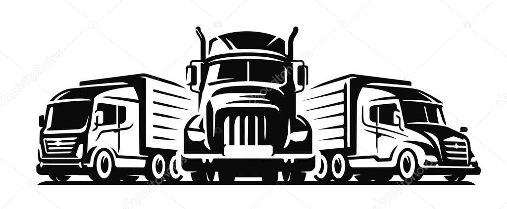 Trucks symbol. Freight transport company emblem or logo. Moving, delivery vector illustration