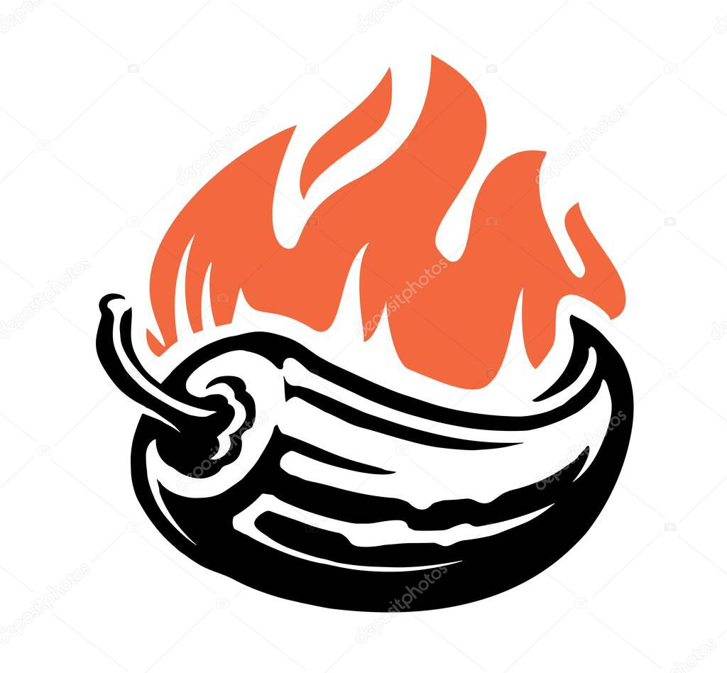 Spice food emblem sign. Chili pepper in fire symbol. Vector illustration