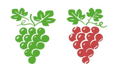 Yapraklı bir demet üzüm. Şarap ya da meyve suyu etiketi için basit bir üzüm sembolü. Vektör illüstrasyonu