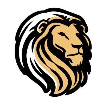 Aslan amblemi portresi. Yırtıcı hayvan sembolü logosunun başı. Vektör illüstrasyonu