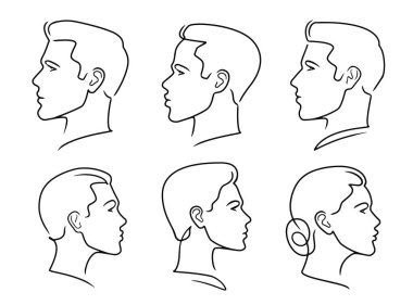 Kadın ve erkek portresi. Erkek ve kadın kafası, çizgi stili karakter seti. Vektör illüstrasyonu