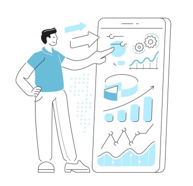 Çevrimiçi yatırım yönetimi. Veri araştırma ve analizi için mobil uygulama. İş, bankacılık kavramı