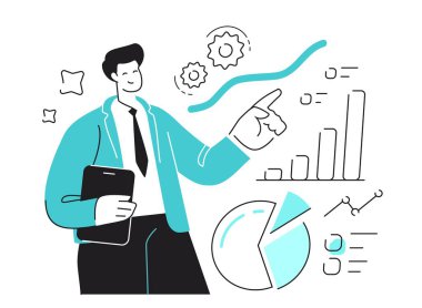 Finansal danışmanlık. İş adamı, iş geliştirme ve pazar genişlemesi için başarılı bir strateji gösterdi
