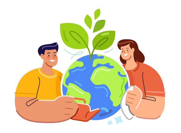 Экономия окружающей среды, экология. Зеленый мир концепция. Защита окружающей среды, охрана природы. Люди и земной шар