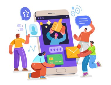 Akıllı telefondaki çeşitli mobil uygulamaları kullanarak. İnternet ağı bağlantısı, dijital pazarlama ve sosyal medya