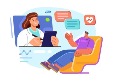 Hasta doktor ya da psikologla iletişim kuruyor. Sanal sağlık, çevrimiçi tanı ve tıbbi danışmanlık