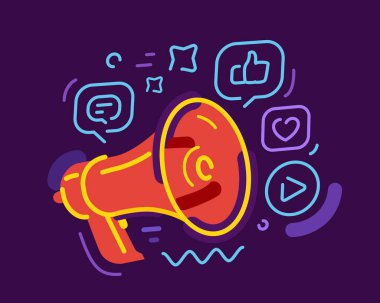 İnternet iletişimi ve etkisi, canlı yayın, sosyal ağ. Ortam simgeleriyle dijital megafon