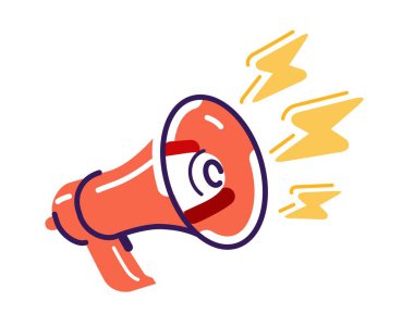 Promosyon, reklam ve pazarlama kampanyası. Yıldırımlı megafon, çakmalar. Dikkat, son dakika haberleri.