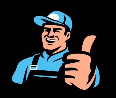 Mühendis, teknisyen, tamirci sembolü. Profesyonel tamirci, inşaat işçisi amblemi. Onarım servisi kavramı