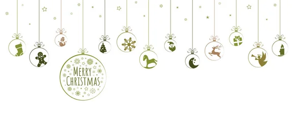圣诞和寒假的概念以及圣诞节和新年的祝福 用不同的抽象图标挂上绿色的小树枝 — 图库矢量图片