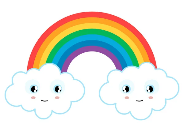 Eps Vector Illustration Wonderful Colored Rainbow White Clouds Nice Smiling — Stockvektor