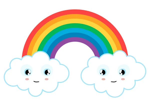 Eps Vector Illustration Wonderful Colored Rainbow White Clouds Nice Smiling Векторная Графика