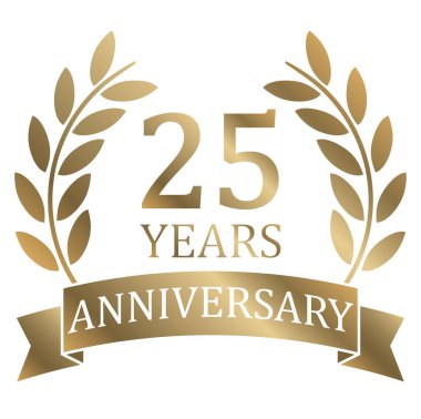 Başarı için beyaz arkaplan üzerinde altın defne çelengi olan vektör dosyasını veya metin ile 25 yıl sağlam jübile yapar