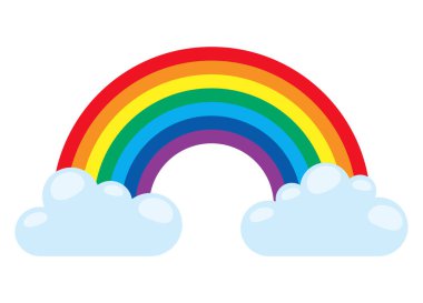 eps vector illustration showing wonderful colored rainbow with light blue clouds at the ends