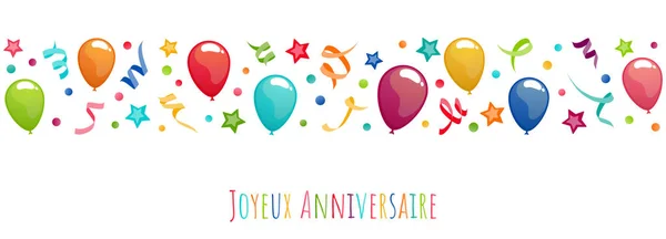 Doğum Günü Kutlamaları Fransızca Metin Balonlar Flamalar Konfeti Yıldızlar Içeren Telifsiz Stok Vektörler