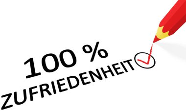 kırmızı kalem çizim kancası ve metin% 100 tatmin (Almanca))