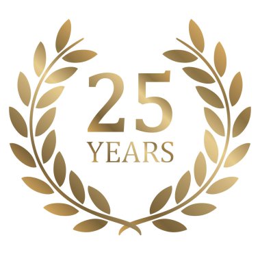 Başarı için beyaz arkaplan üzerinde altın defne çelengi olan vektör dosyasını veya metin ile 25 yıl sağlam jübile yapar