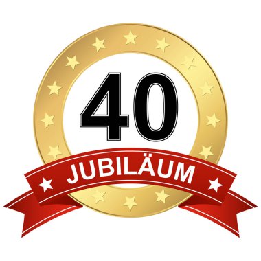 40 yıldır pankartıyla jübile düğmesi (Almanca metin)