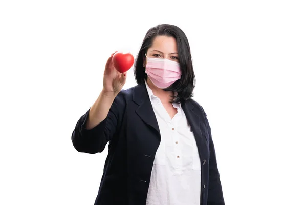 Imprenditrice Donna Che Indossa Una Maschera Monouso Medica Chirurgica Che — Foto Stock