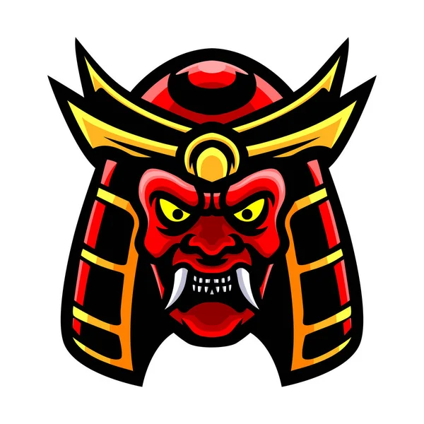Disegno Mascotte Logo Testa Oni Rosso — Vettoriale Stock