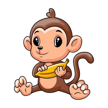 funny baby monkey holding banana