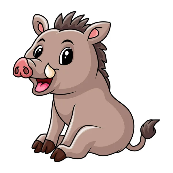 Cute Little Wild Boar Cartoon Sitting — Vettoriale Stock