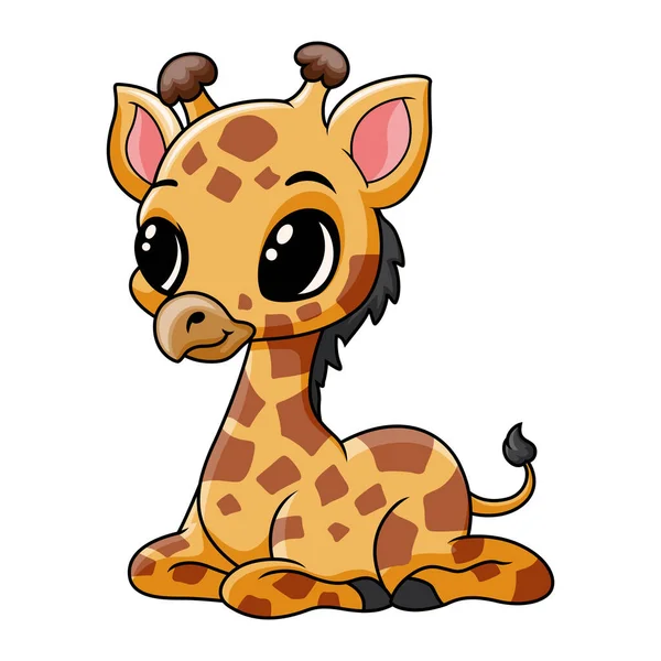 Girafa Bebê Engraçado Bonito Sentado — Vetor de Stock