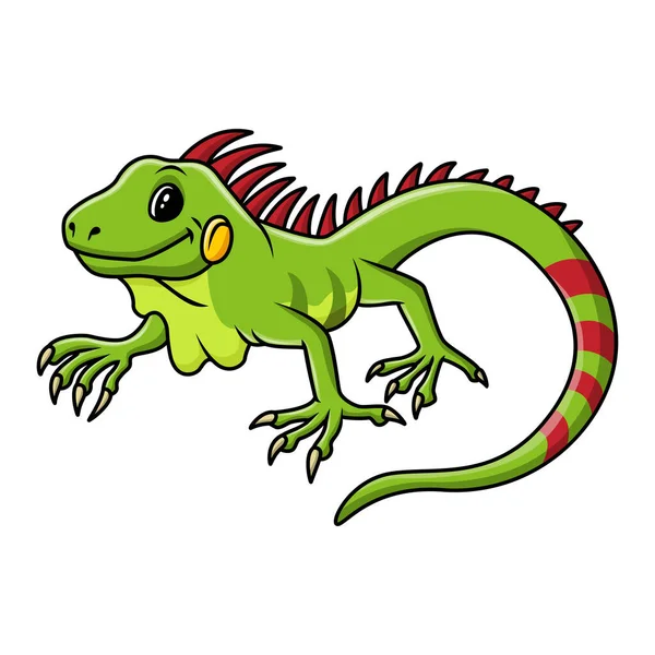 Carino Iguana Cartone Animato Posa Con Sorriso — Vettoriale Stock