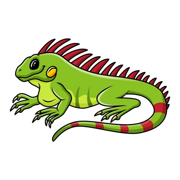 Carino Iguana Cartone Animato Posa Con Sorriso — Vettoriale Stock