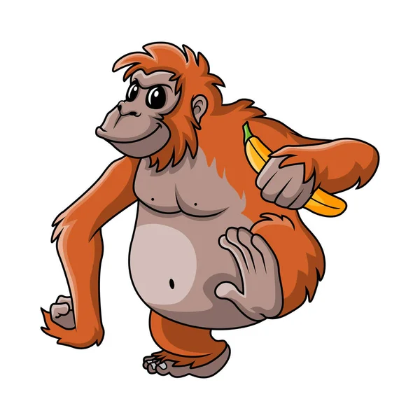 Cartone Animato Carino Orang Utan Scimmia Sorriso — Vettoriale Stock