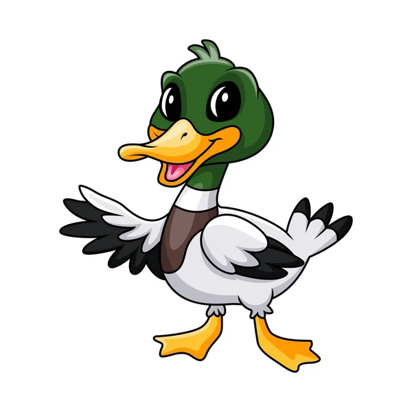 Cute Cartoon Mallard Duck Waving — Stock Vector