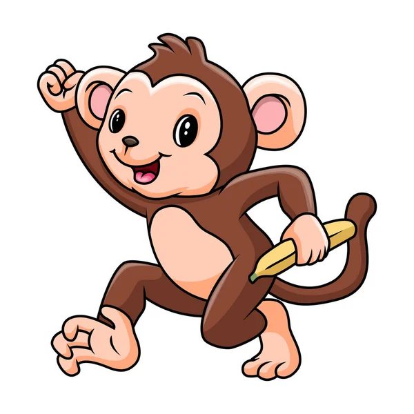 Funny Baby Monkey Holding Banana — Stock Vector