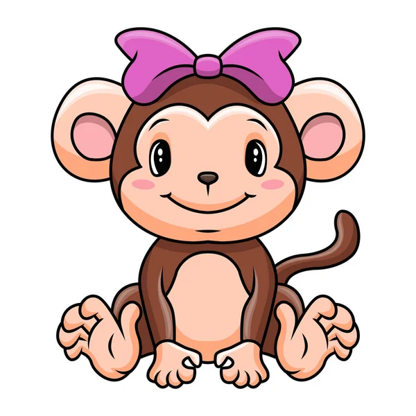 Cartoon Funny Monkey Sitting Smile — Stock Vector