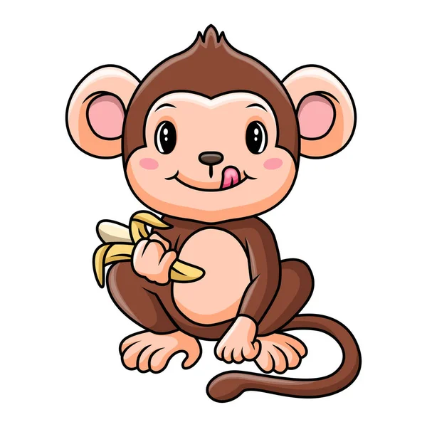 Funny Baby Monkey Holding Banana — Vettoriale Stock