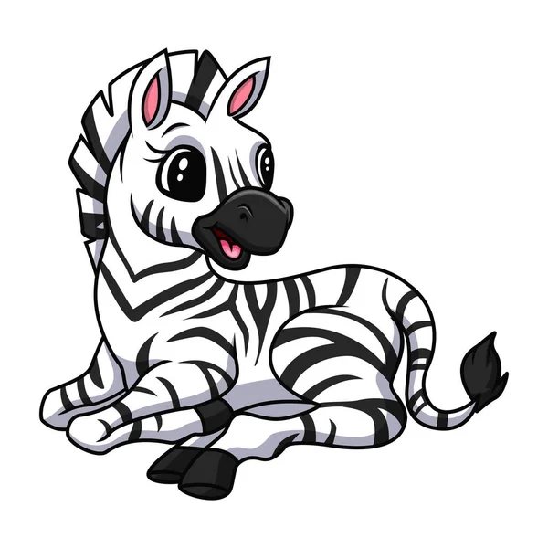 Bonito Engraçado Zebra Cartoon Sentado —  Vetores de Stock